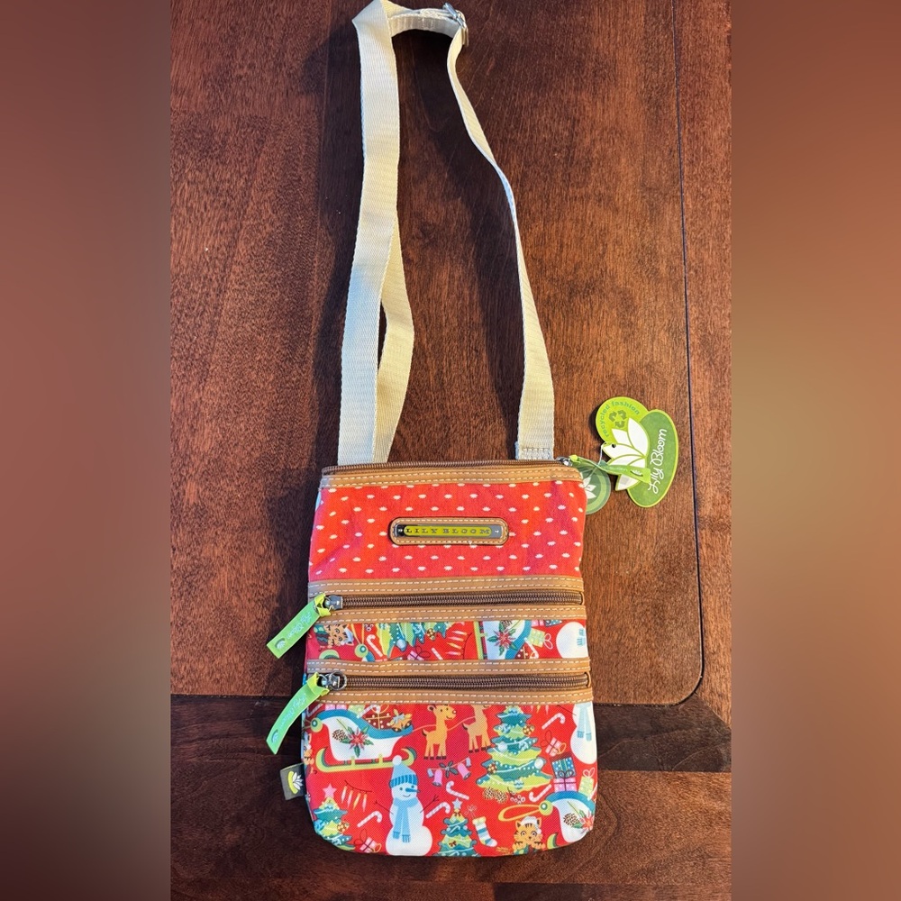Lily Bloom Festive Red and Brown Crossbody Bag